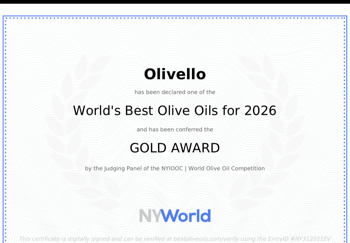 Olivello NYIOOC 2026 Gold Award certificate